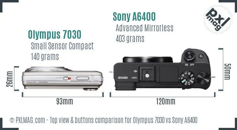 Olympus 7030 vs Sony A6400 top view buttons comparison