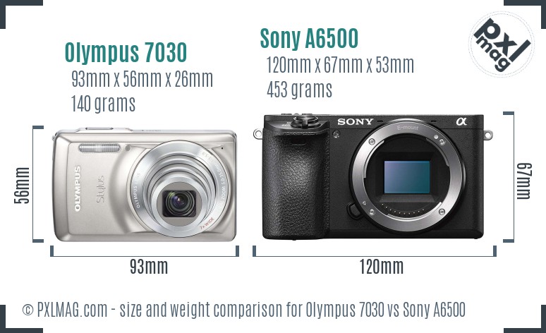 Olympus 7030 vs Sony A6500 size comparison