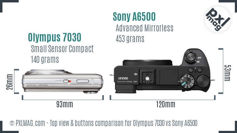 Olympus 7030 vs Sony A6500 top view buttons comparison