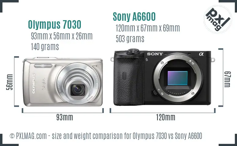 Olympus 7030 vs Sony A6600 size comparison