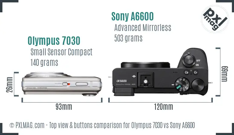 Olympus 7030 vs Sony A6600 top view buttons comparison