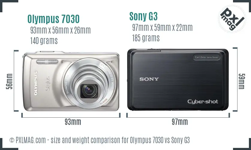 Olympus 7030 vs Sony G3 size comparison