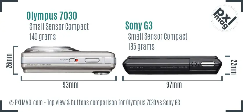 Olympus 7030 vs Sony G3 top view buttons comparison