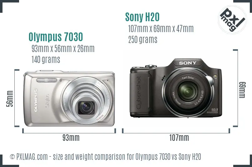 Olympus 7030 vs Sony H20 size comparison