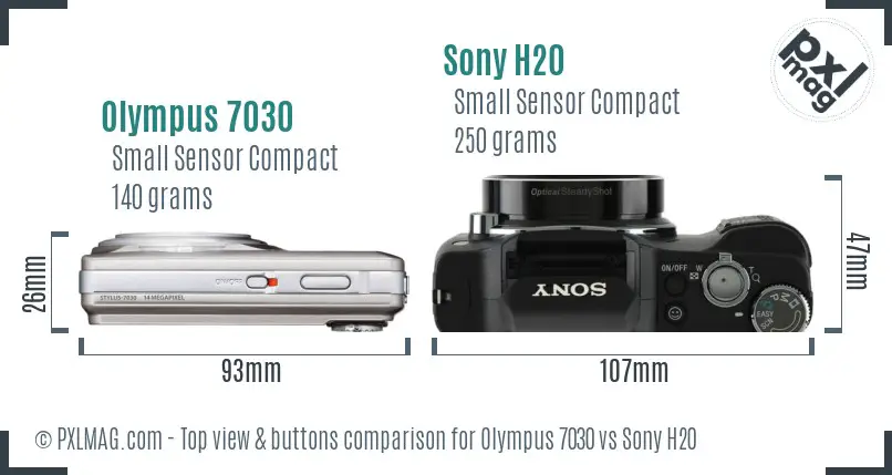 Olympus 7030 vs Sony H20 top view buttons comparison