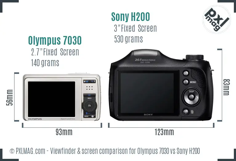 Olympus 7030 vs Sony H200 Screen and Viewfinder comparison