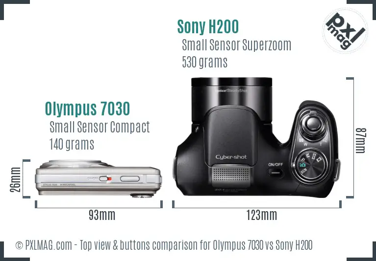 Olympus 7030 vs Sony H200 top view buttons comparison