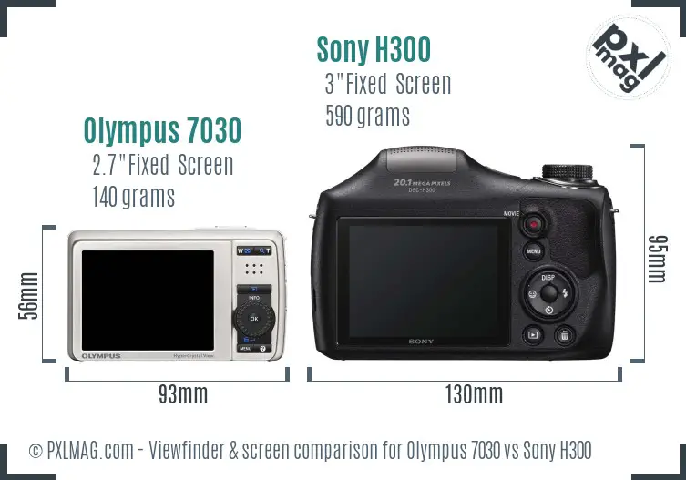 Olympus 7030 vs Sony H300 Screen and Viewfinder comparison