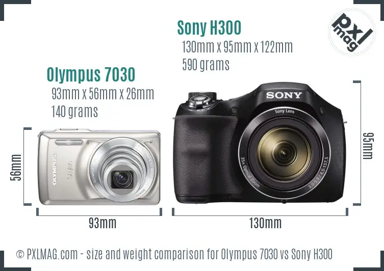 Olympus 7030 vs Sony H300 size comparison