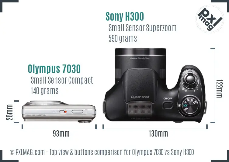 Olympus 7030 vs Sony H300 top view buttons comparison