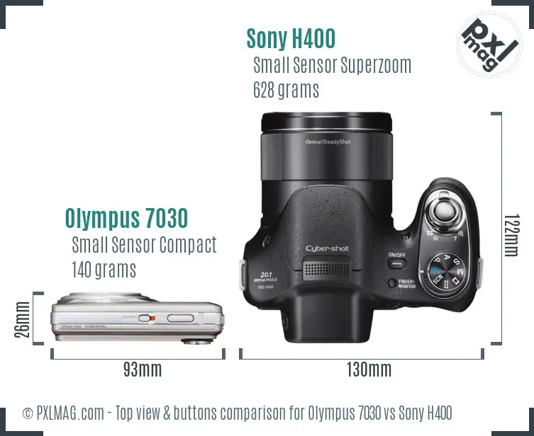Olympus 7030 vs Sony H400 top view buttons comparison