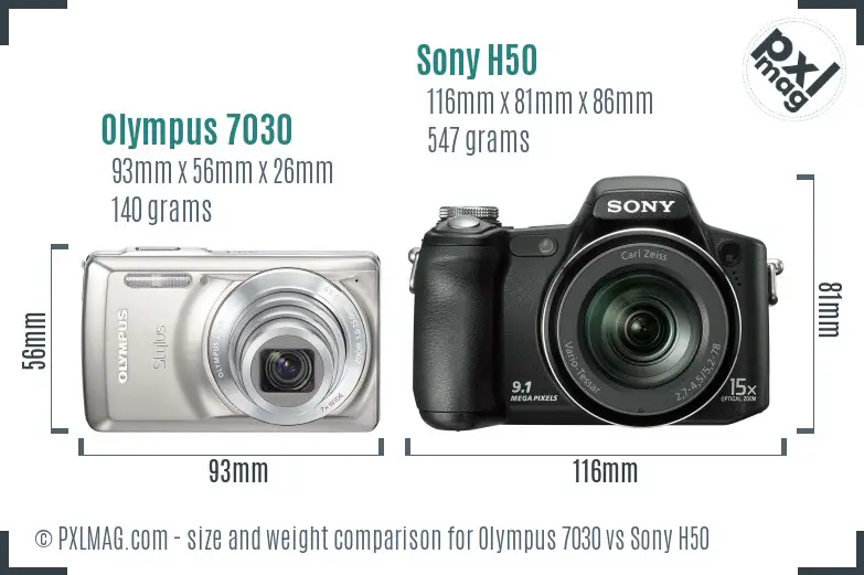 Olympus 7030 vs Sony H50 size comparison