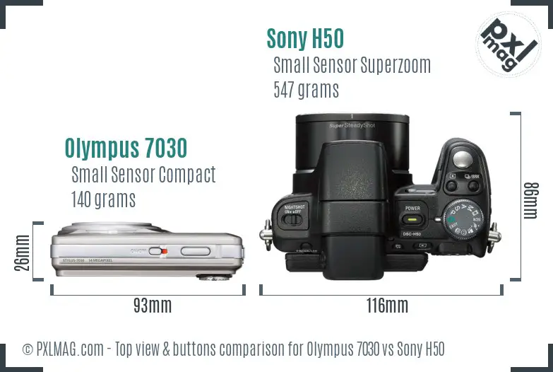 Olympus 7030 vs Sony H50 top view buttons comparison