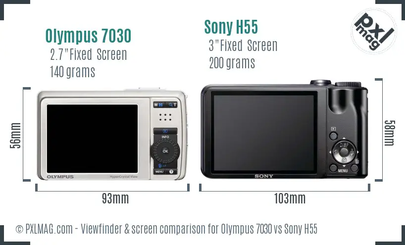 Olympus 7030 vs Sony H55 Screen and Viewfinder comparison