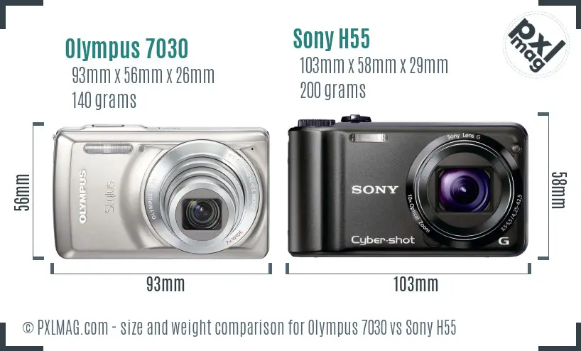 Olympus 7030 vs Sony H55 size comparison