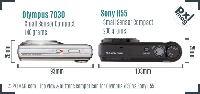 Olympus 7030 vs Sony H55 top view buttons comparison