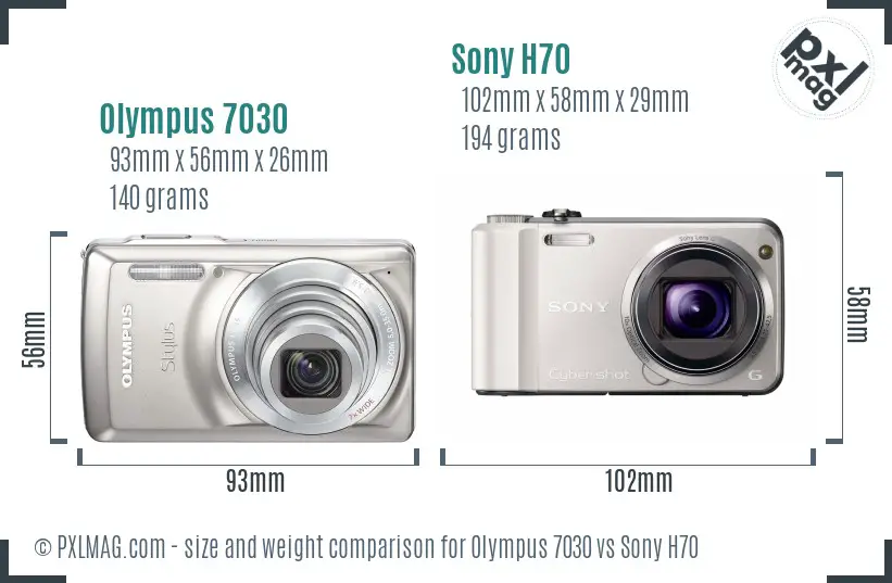 Olympus 7030 vs Sony H70 size comparison
