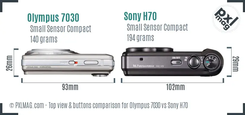 Olympus 7030 vs Sony H70 top view buttons comparison