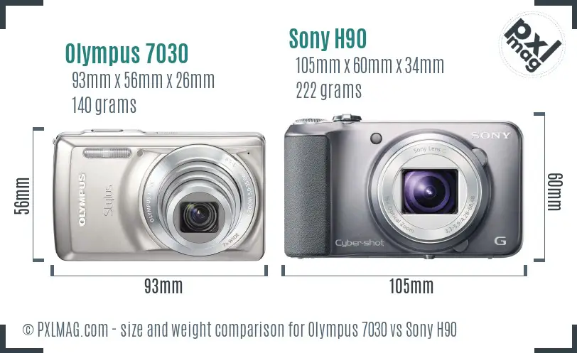 Olympus 7030 vs Sony H90 size comparison