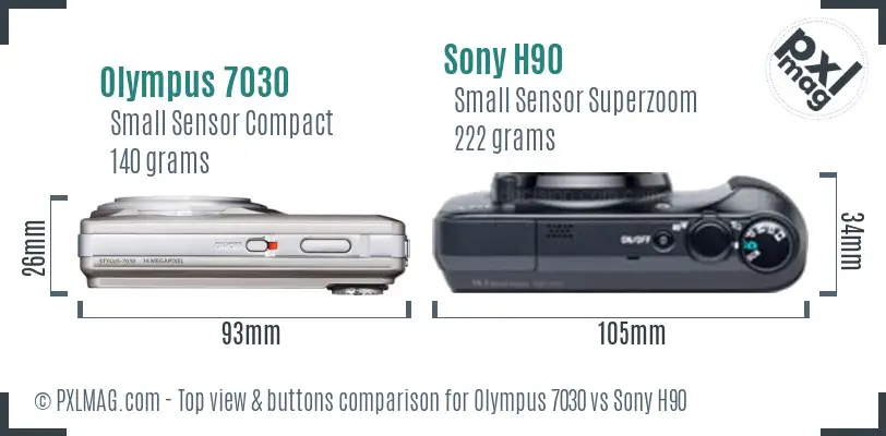 Olympus 7030 vs Sony H90 top view buttons comparison