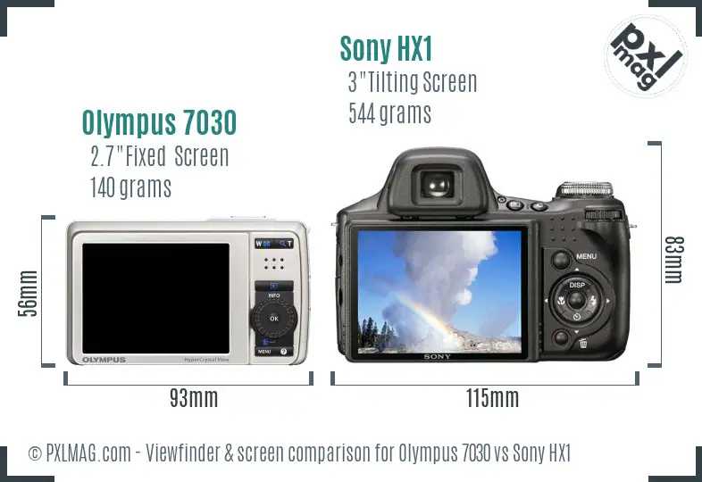 Olympus 7030 vs Sony HX1 Screen and Viewfinder comparison