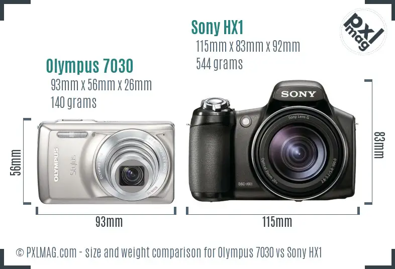 Olympus 7030 vs Sony HX1 size comparison
