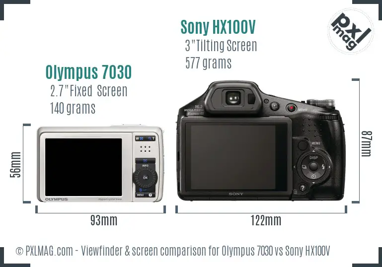 Olympus 7030 vs Sony HX100V Screen and Viewfinder comparison