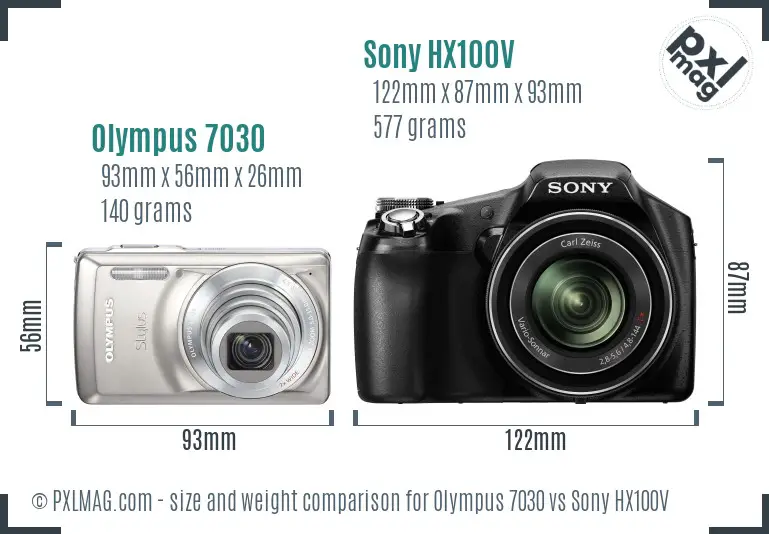 Olympus 7030 vs Sony HX100V size comparison