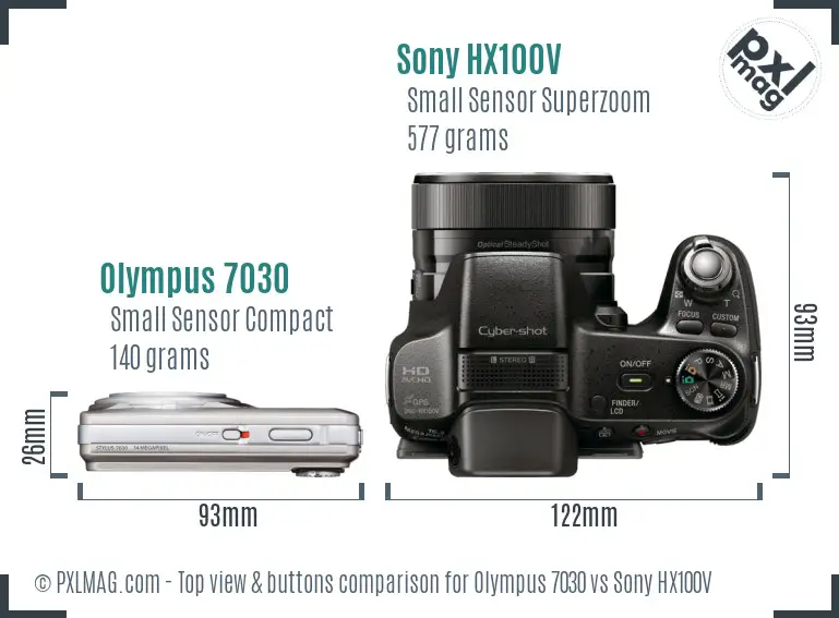 Olympus 7030 vs Sony HX100V top view buttons comparison