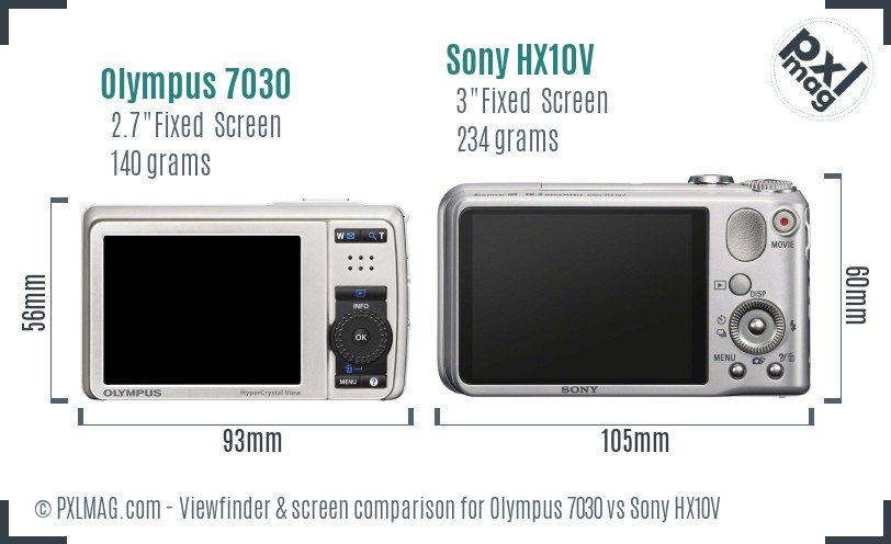Olympus 7030 vs Sony HX10V Screen and Viewfinder comparison