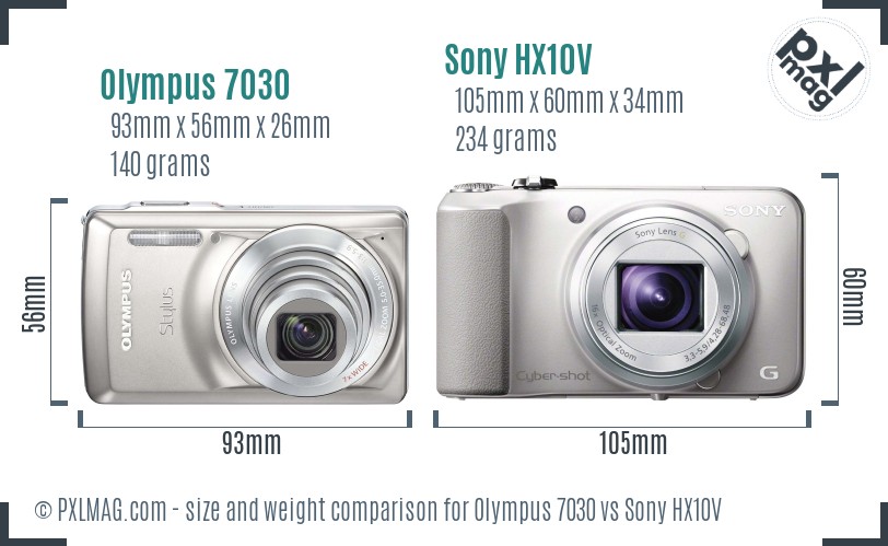 Olympus 7030 vs Sony HX10V size comparison