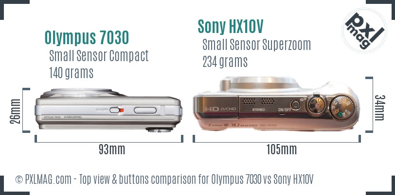 Olympus 7030 vs Sony HX10V top view buttons comparison