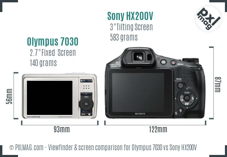 Olympus 7030 vs Sony HX200V Screen and Viewfinder comparison