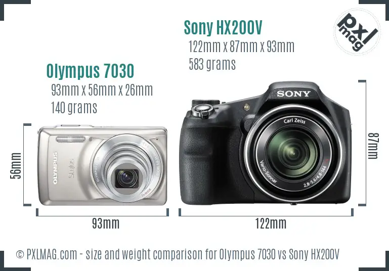 Olympus 7030 vs Sony HX200V size comparison