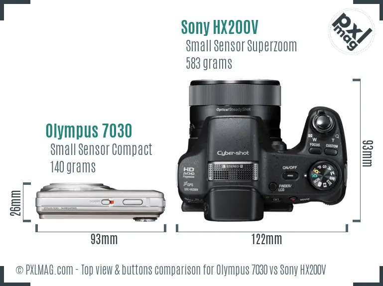 Olympus 7030 vs Sony HX200V top view buttons comparison