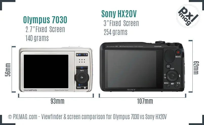 Olympus 7030 vs Sony HX20V Screen and Viewfinder comparison