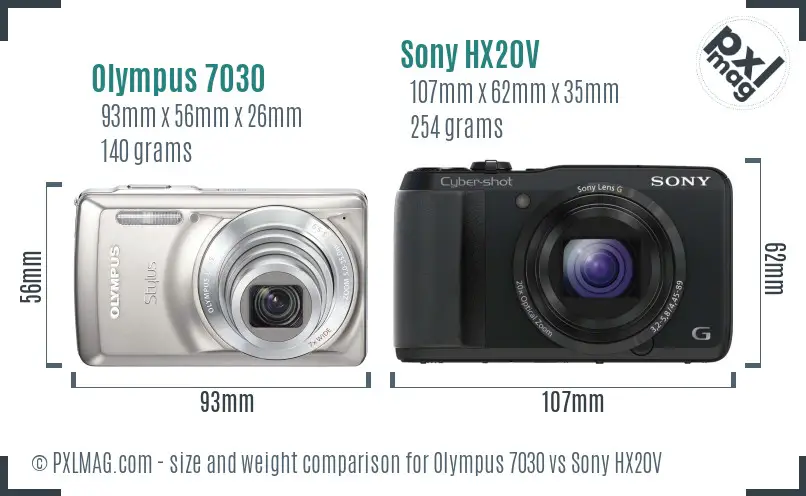 Olympus 7030 vs Sony HX20V size comparison