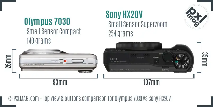 Olympus 7030 vs Sony HX20V top view buttons comparison