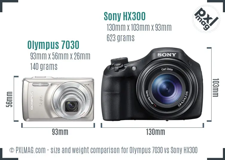 Olympus 7030 vs Sony HX300 size comparison