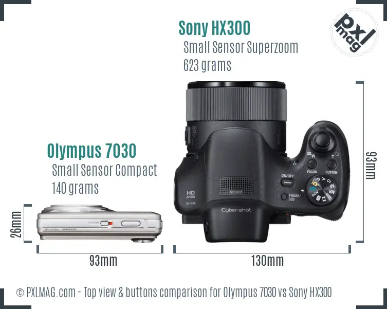 Olympus 7030 vs Sony HX300 top view buttons comparison