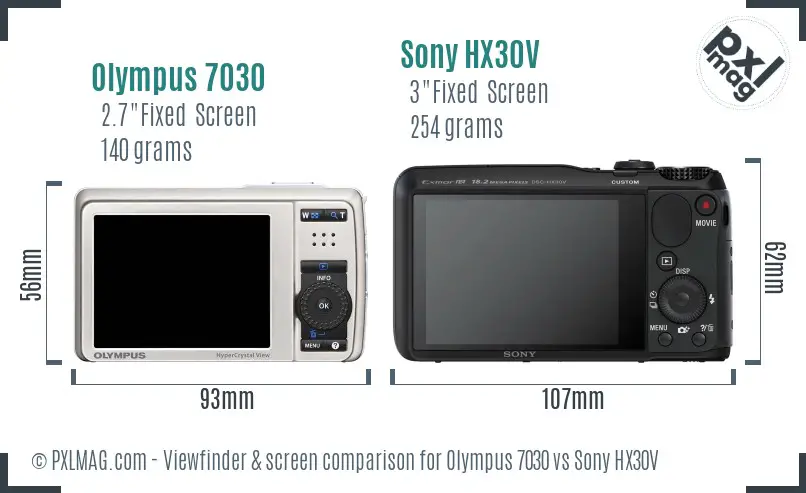 Olympus 7030 vs Sony HX30V Screen and Viewfinder comparison
