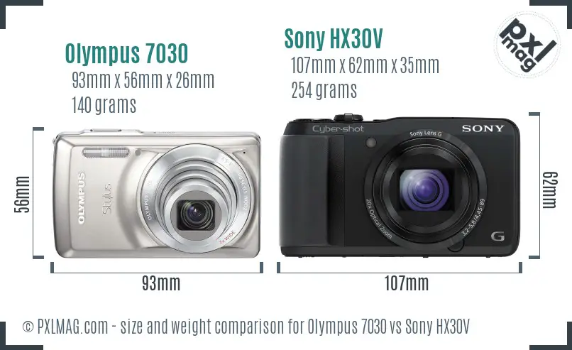 Olympus 7030 vs Sony HX30V size comparison