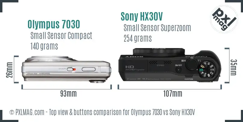 Olympus 7030 vs Sony HX30V top view buttons comparison