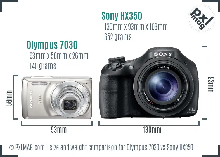 Olympus 7030 vs Sony HX350 size comparison