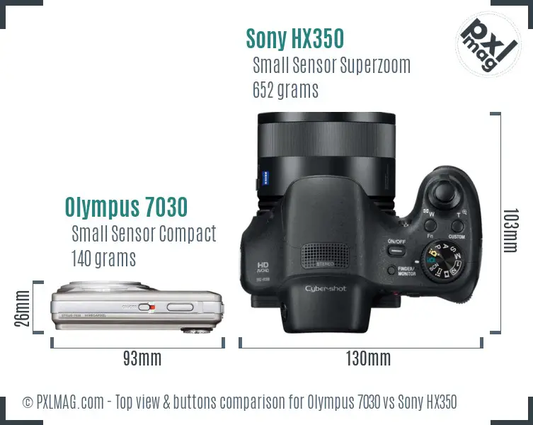 Olympus 7030 vs Sony HX350 top view buttons comparison