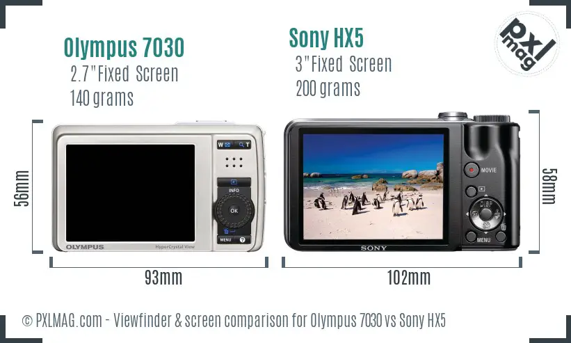 Olympus 7030 vs Sony HX5 Screen and Viewfinder comparison