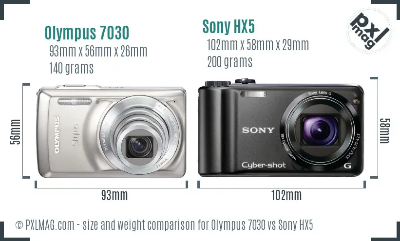 Olympus 7030 vs Sony HX5 size comparison