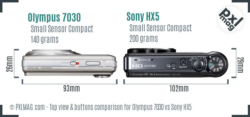Olympus 7030 vs Sony HX5 top view buttons comparison
