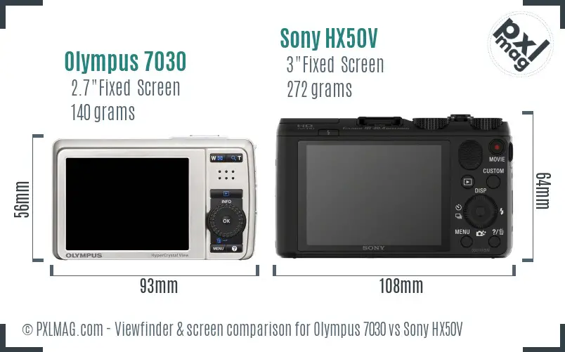 Olympus 7030 vs Sony HX50V Screen and Viewfinder comparison