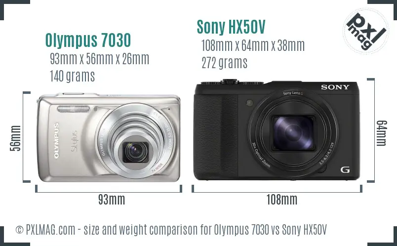 Olympus 7030 vs Sony HX50V size comparison